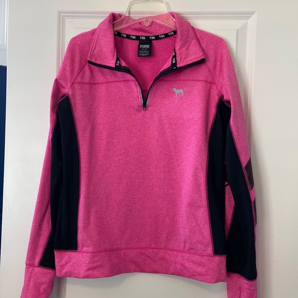 PINK Victoria's Secret Tops - ✨ HOST PICK! Victoria’s Secret PINK women’s M hot pink/black 1/4 zip pullover